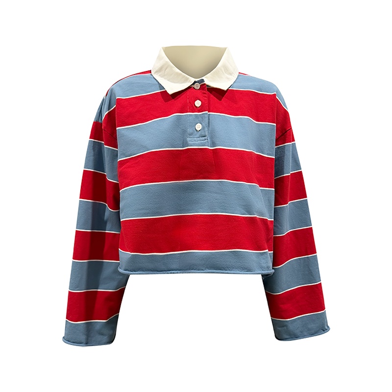 RE/DONE Crop Rugby Polo, red/Light Blue - Like New
