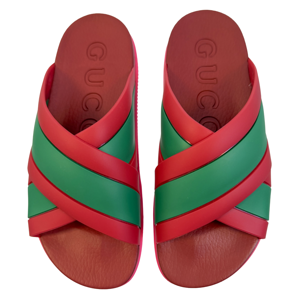 Gucci Web Crisscross Rubber Slide Sandals - NWOT