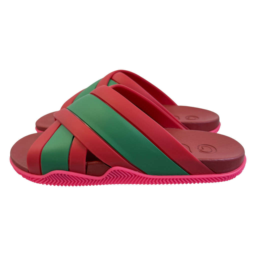 Gucci Web Crisscross Rubber Slide Sandals - NWOT