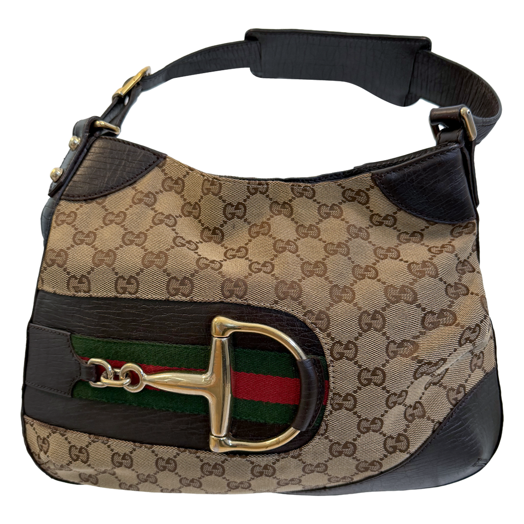 Gucci Monogram GG Canvas Horsebit Hobo Bag