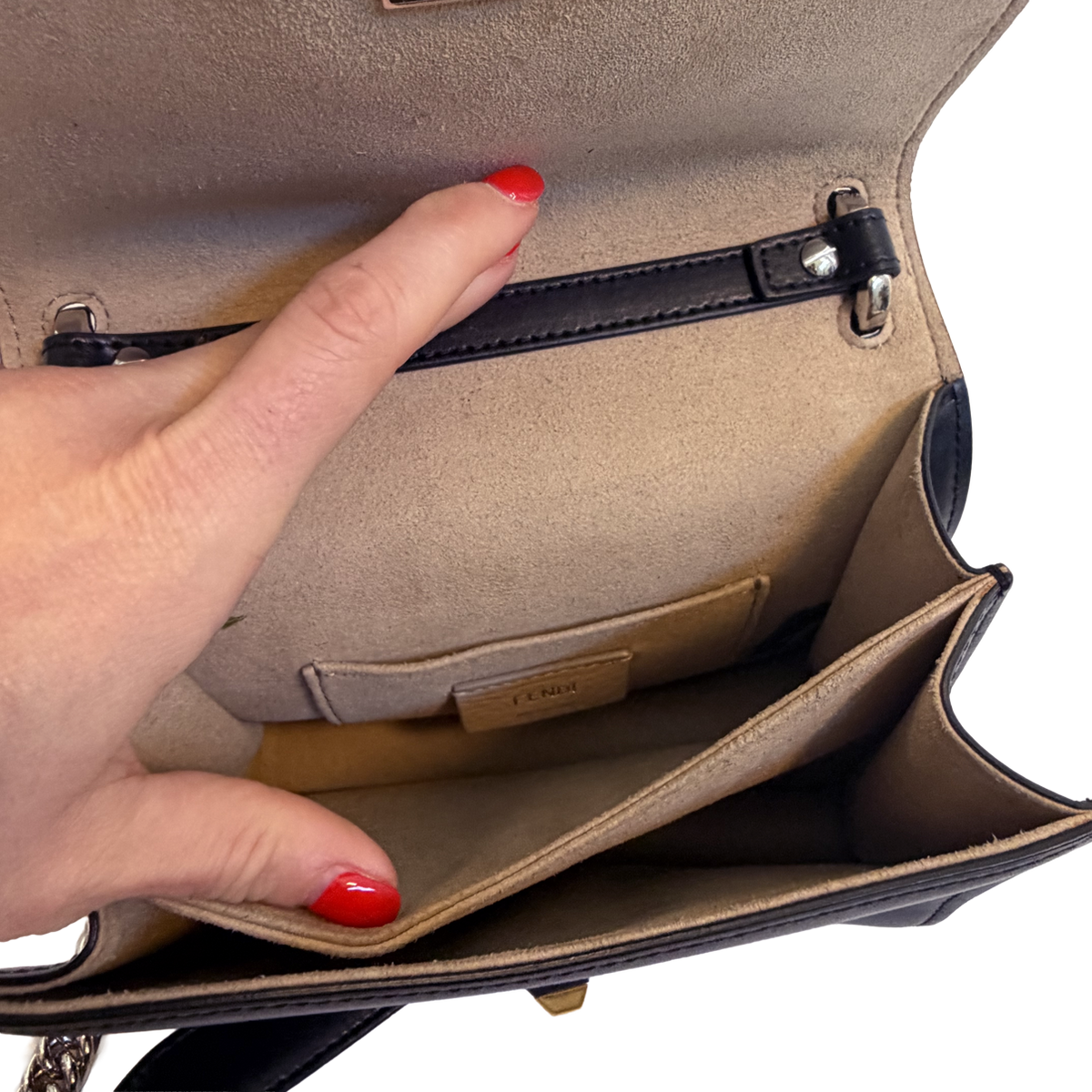 Fendi Small Kan Leather Shoulder Bag - Black